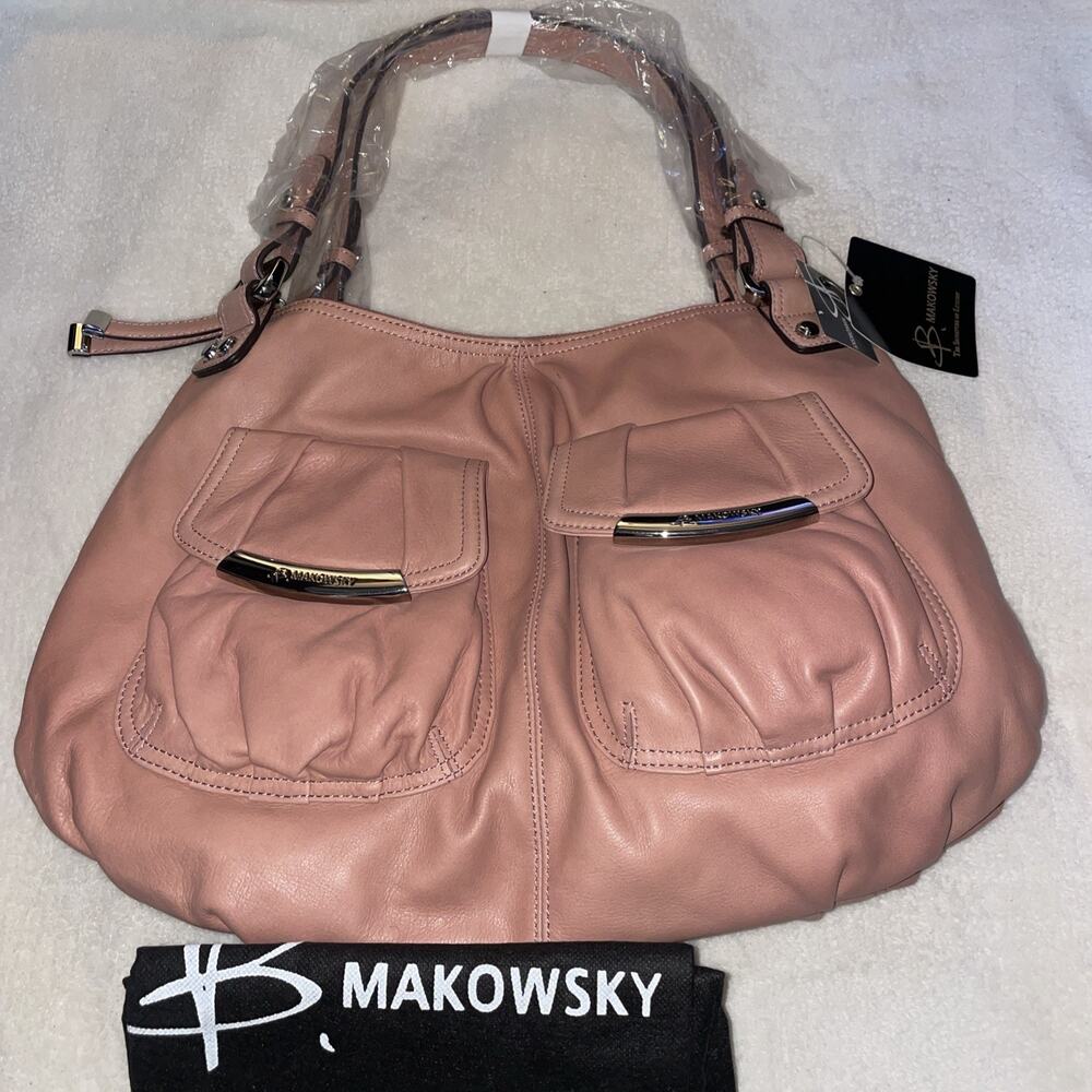 B. Makowsky Guava Pink Glove Leather Hobo w/zipper NEW WITH TAGS AND DUST BAG